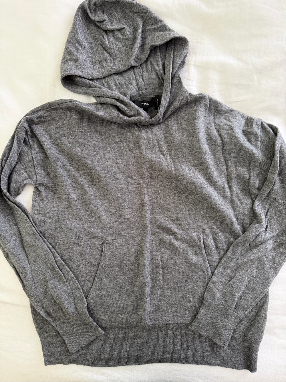 Theory Aria Knit Hooded Pullover Sweater - Grey - Size S